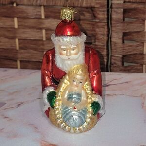 Old World Christmas Baby Jesus and Santa Ornament #40227